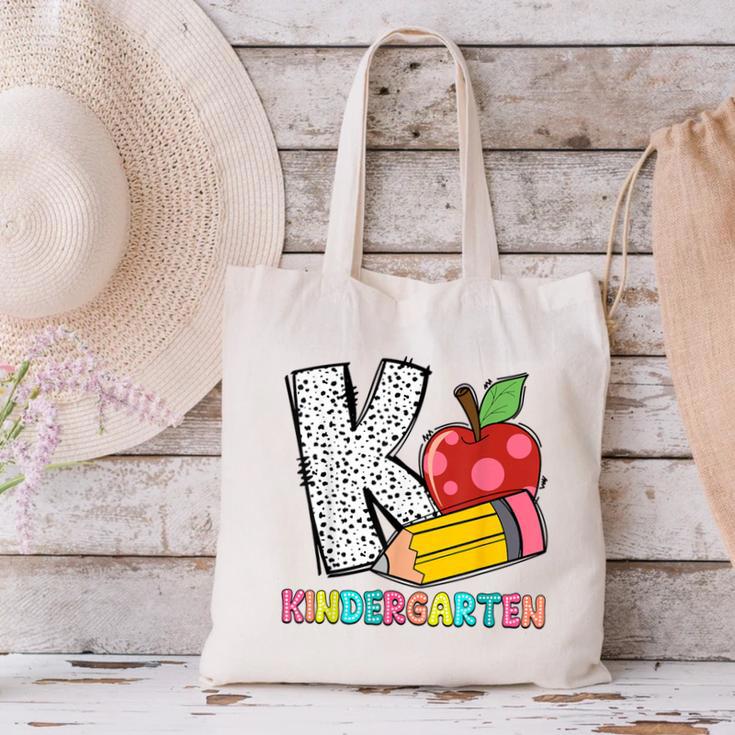 K Is For Kindergarten Teacher Pencil Apple Back To School Canvas Tote Bag, gift for family, gift for coworker K Is For Kindergarten Teacher Pencil Apple Back To School Canvas Tote Bag, gift for family, gift for coworker