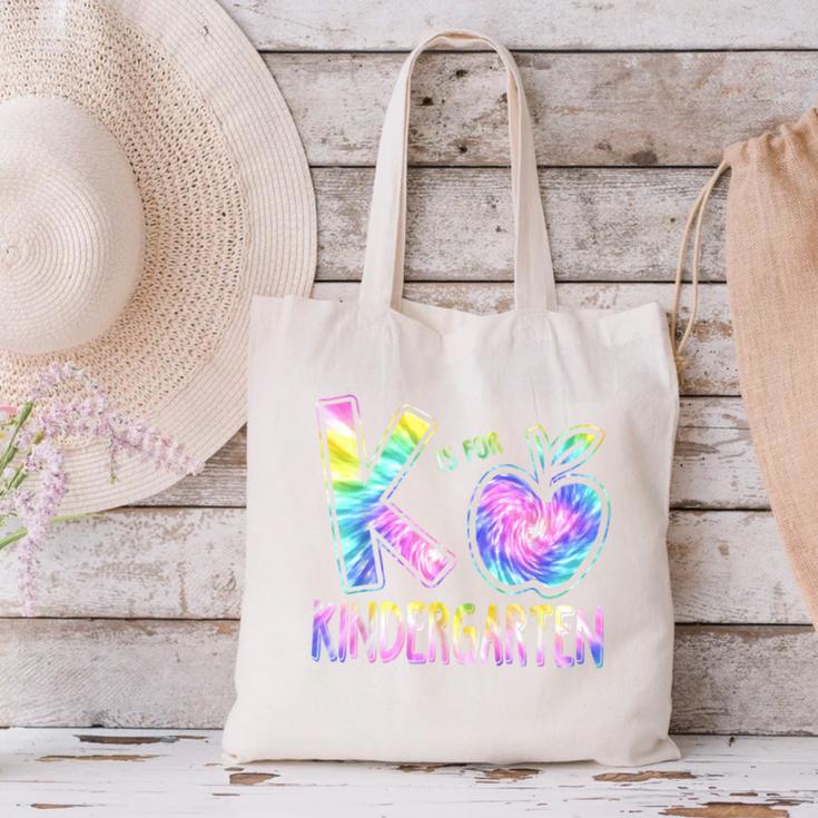 K Is For Kindergarten Teacher Tie Dye Back To School Kinder Canvas Tote Bag, gift for family, gift for coworker K Is For Kindergarten Teacher Tie Dye Back To School Kinder Canvas Tote Bag, gift for family, gift for coworker