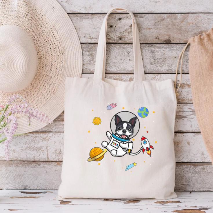 Kawaii Kids & Boys Astronaut Space Boston Terrier Dog Lover Canvas Tote Bag, gift for family, gift for coworker
