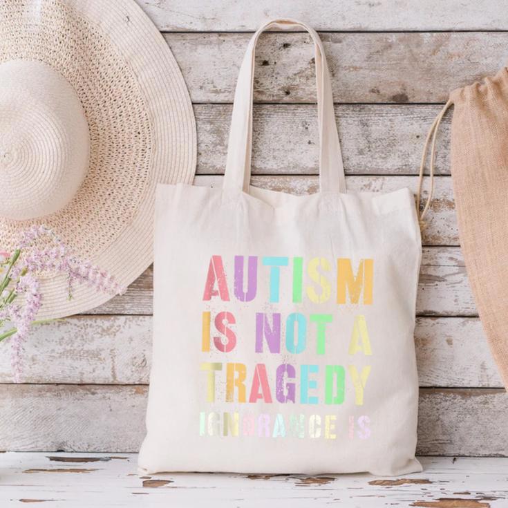 Kids AUTISM IS NOT A TRAGEDY IGNORANCE IS Proud Teacher Crew Canvas Tote Bag, gift for family, gift for coworker