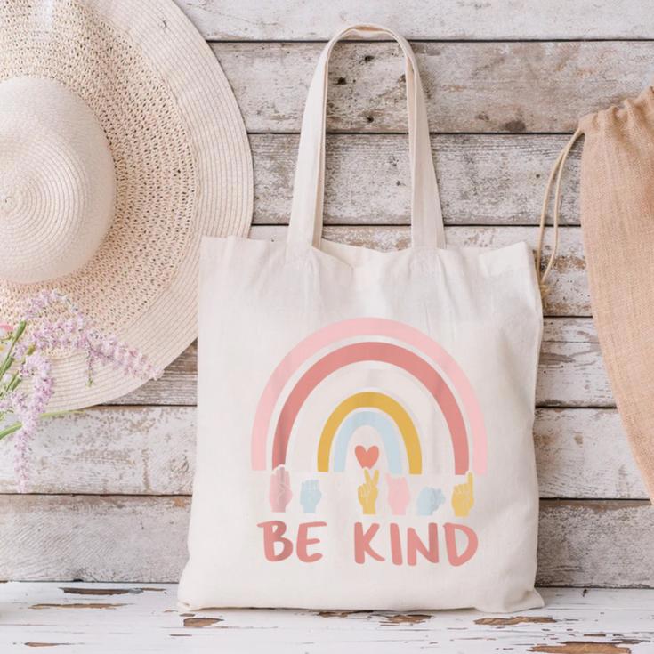 Be Kind ASL Sign Language Deaf SPED Teacher Kids Men Women Canvas Tote Bag, gift for family, gift for coworker