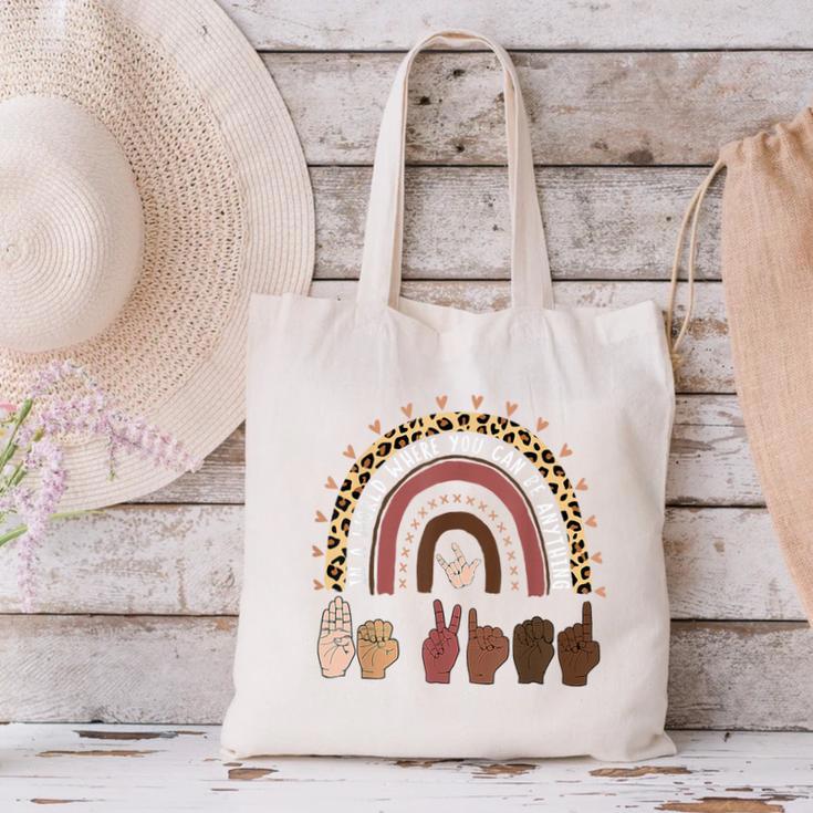 Be Kind Hand-Talking Teacher Artist ASL Canvas Tote Bag, gift for family, gift for coworker