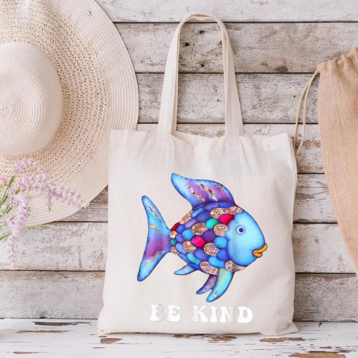 Be Kind Rainbow Fish Teacher Life Teaching Back To School Canvas Tote Bag, gift for family, gift for coworker Be Kind Rainbow Fish Teacher Life Teaching Back To School Canvas Tote Bag, gift for family, gift for coworker