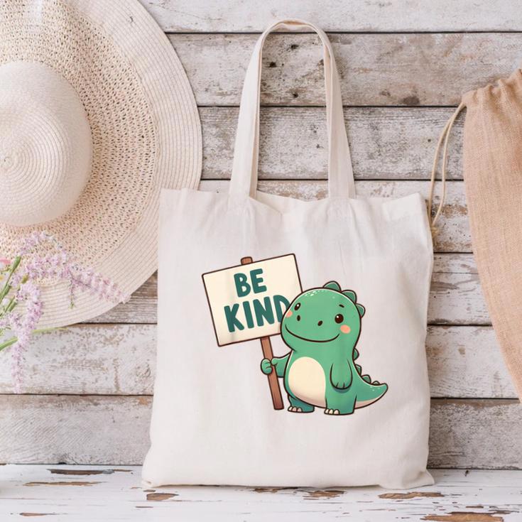 Be Kind Teacher Anti-Bullying Dino Kindness Women Men Boys Canvas Tote Bag, gift for family, gift for coworker