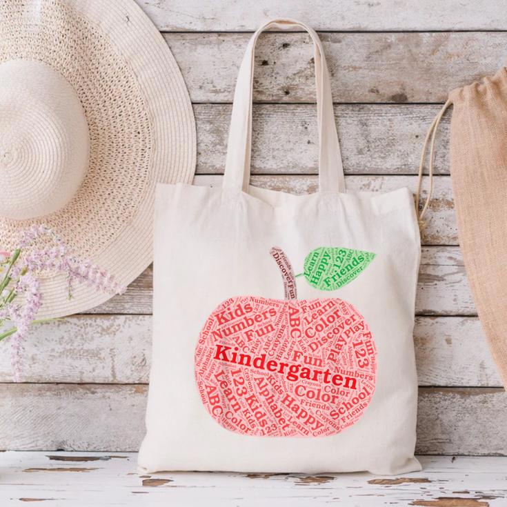 Kindergarten Apple Word Art For Teachers & Students Canvas Tote Bag, gift for family, gift for coworker
