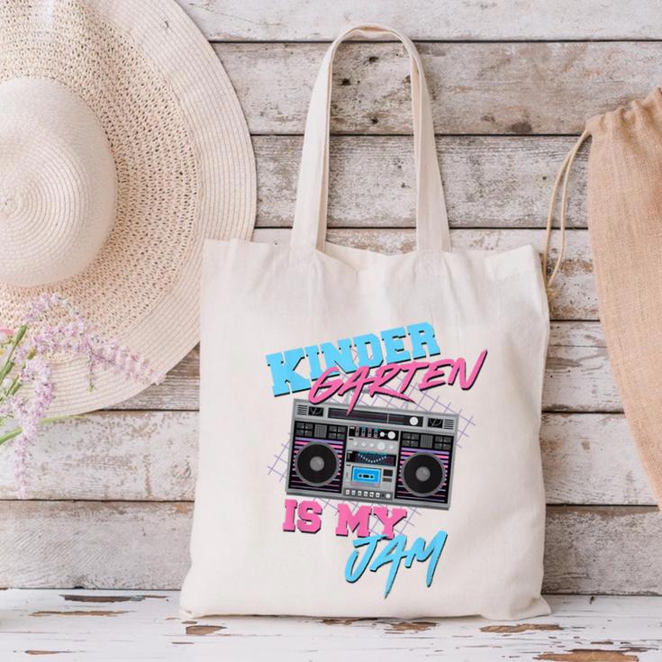 Kindergarten Is My Jam Vintage 80s Boombox Teacher Student Canvas Tote Bag, gift for family, gift for coworker