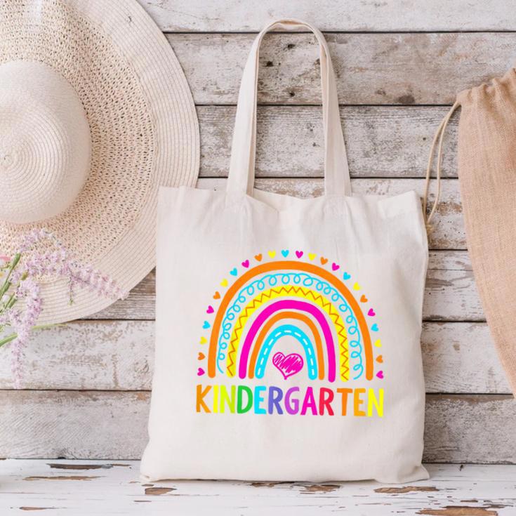 Kindergarten Rainbow Girls Boys Teacher First Day Of School Canvas Tote Bag, gift for family, gift for coworker Kindergarten Rainbow Girls Boys Teacher First Day Of School Canvas Tote Bag, gift for family, gift for coworker