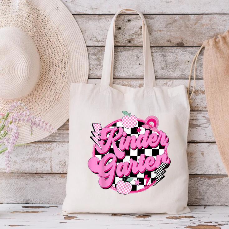Kindergarten Teacher Women Checkered First Day Of School Canvas Tote Bag, gift for family, gift for coworker Kindergarten Teacher Women Checkered First Day Of School Canvas Tote Bag, gift for family, gift for coworker