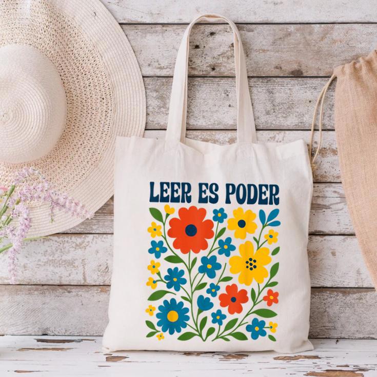 Leer Es Poder Cute Floral Boho Spanish Teacher Reading Canvas Tote Bag, gift for family, gift for coworker Leer Es Poder Cute Floral Boho Spanish Teacher Reading Canvas Tote Bag, gift for family, gift for coworker