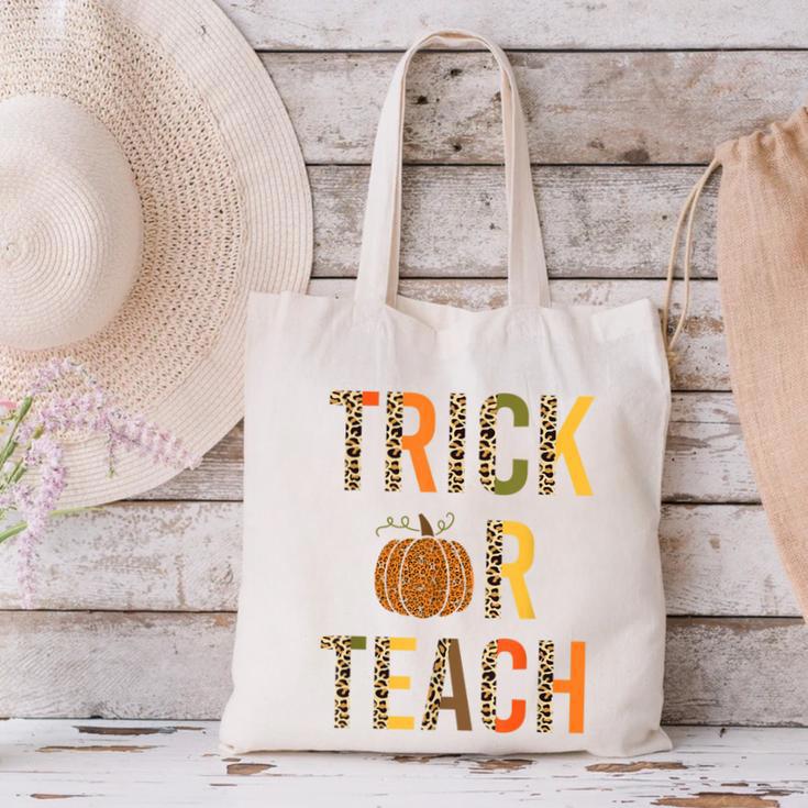 Leopard Trick Or Teach Halloween Teacher Costume Women Canvas Tote Bag, gift for family, gift for coworker Leopard Trick Or Teach Halloween Teacher Costume Women Canvas Tote Bag, gift for family, gift for coworker