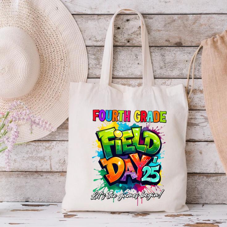 Let The Games Begin Fourth Grade Field Day 2025 Teacher Kid Canvas Tote Bag, gift for family, gift for coworker Let The Games Begin Fourth Grade Field Day 2025 Teacher Kid Canvas Tote Bag, gift for family, gift for coworker