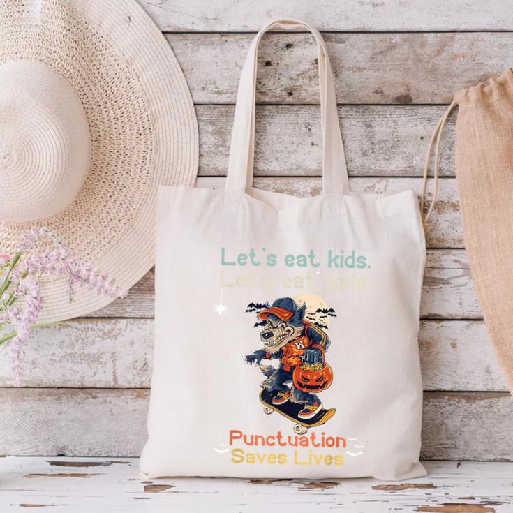 Let's Eat Kids Grammar Werewolf Halloween Teacher Canvas Tote Bag, gift for family, gift for coworker Let's Eat Kids Grammar Werewolf Halloween Teacher Canvas Tote Bag, gift for family, gift for coworker