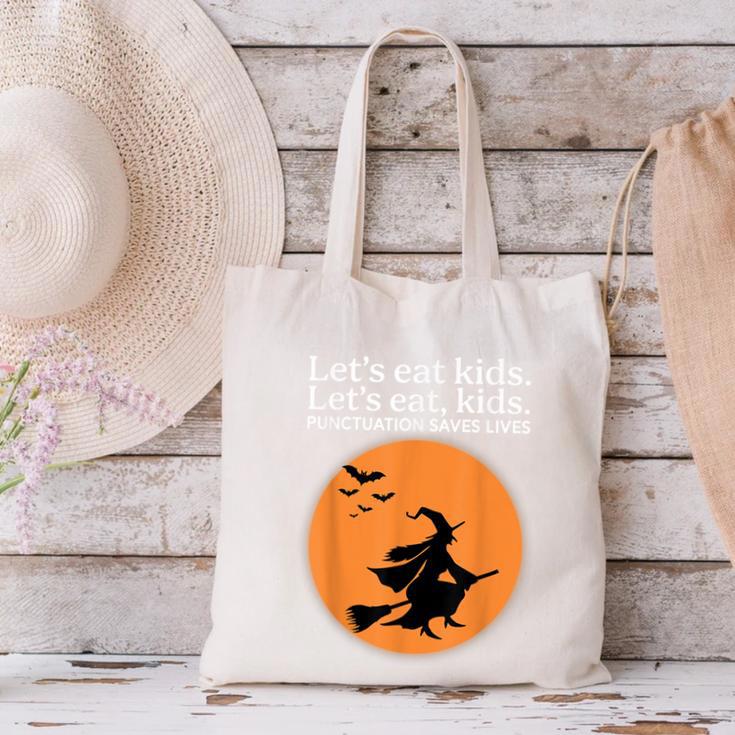 Let's Eat Kids Punctuation Saves Live Witch Grammar Teacher Canvas Tote Bag, gift for family, gift for coworker
