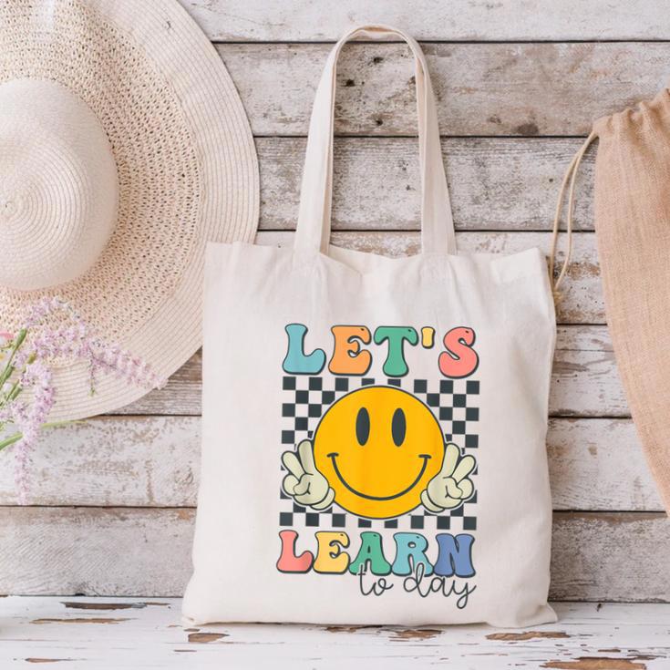 Let's Learn Today Smile Face Back To School For Teacher Kids Canvas Tote Bag, gift for family, gift for coworker