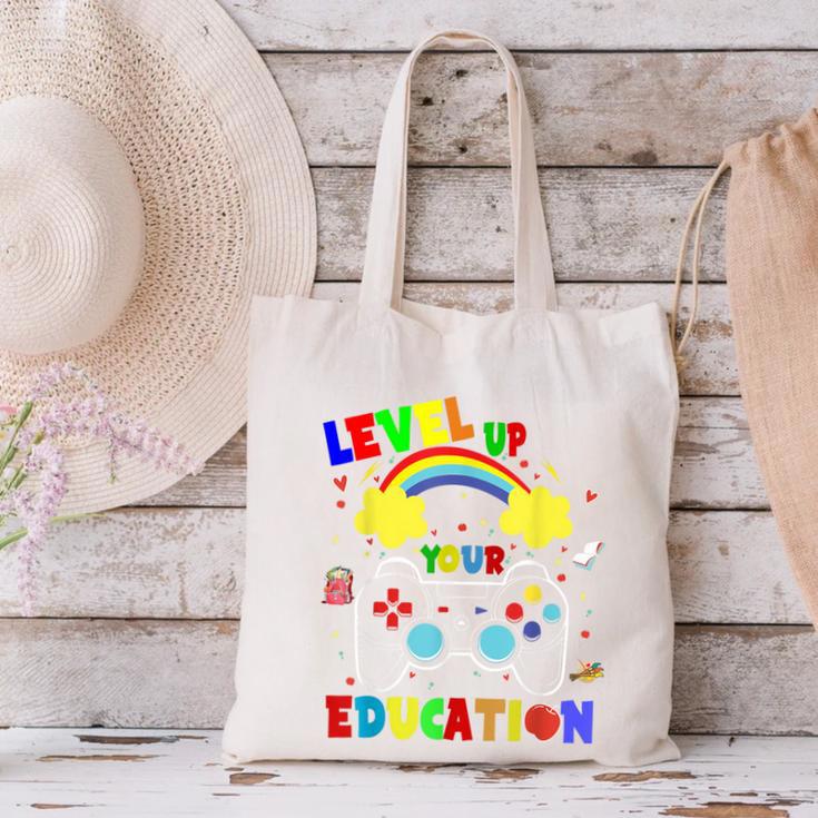 Level Up Your Education Gaming Inspired Teacher Gamers For Men Women Kids Canvas Tote Bag, gift for family, gift for coworker Level Up Your Education Gaming Inspired Teacher Gamers For Men Women Kids Canvas Tote Bag, gift for family, gift for coworker