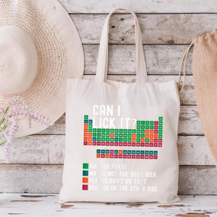 Can I Lick It Periodic Table Science Teacher Chemistry Canvas Tote Bag, Science Teacher Tote Bags, gift for family, gift for coworker Can I Lick It Periodic Table Science Teacher Chemistry Canvas Tote Bag, Science Teacher Tote Bags, gift for family, gift for coworker