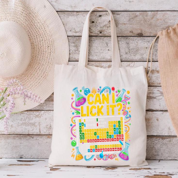 Can I Lick It Periodic Table Science Teacher Men Women Canvas Tote Bag, Science Teacher Tote Bags, gift for family, gift for coworker