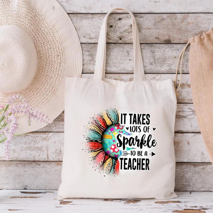 It Take Lots Of Sparkle To Be A Teacher With Sunflower Canvas Tote Bag, gift for family, gift for coworker It Take Lots Of Sparkle To Be A Teacher With Sunflower Canvas Tote Bag, gift for family, gift for coworker