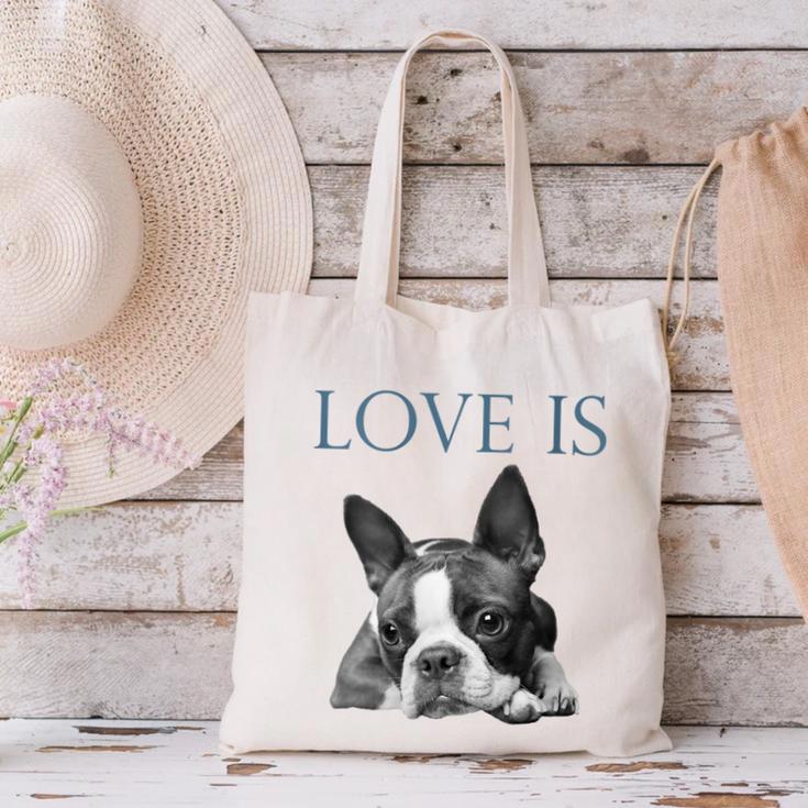 Love Is Boston Terrier Bostie Canvas Tote Bag, gift for family, gift for coworker