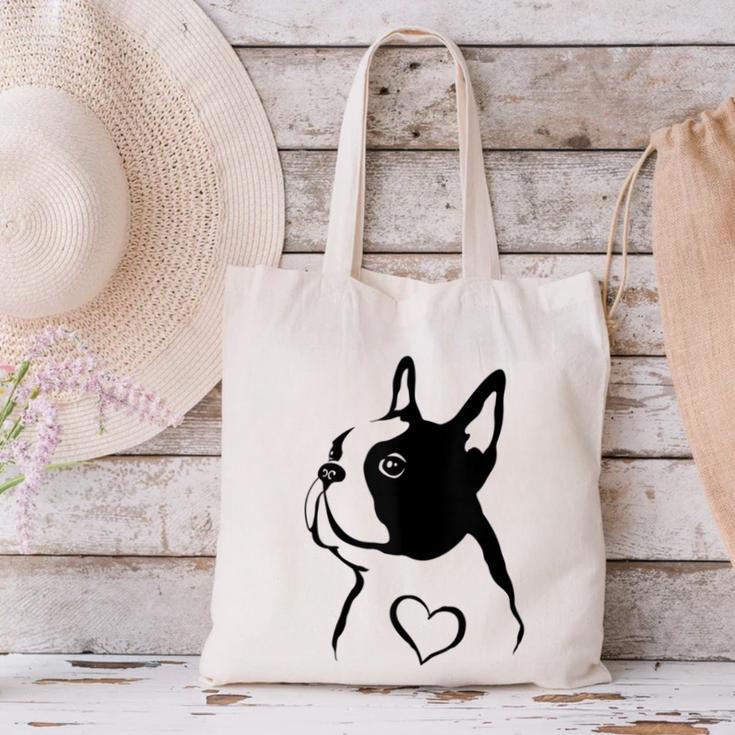 I Love My Boston Terrier Dog With Heart Canvas Tote Bag, gift for family, gift for coworker
