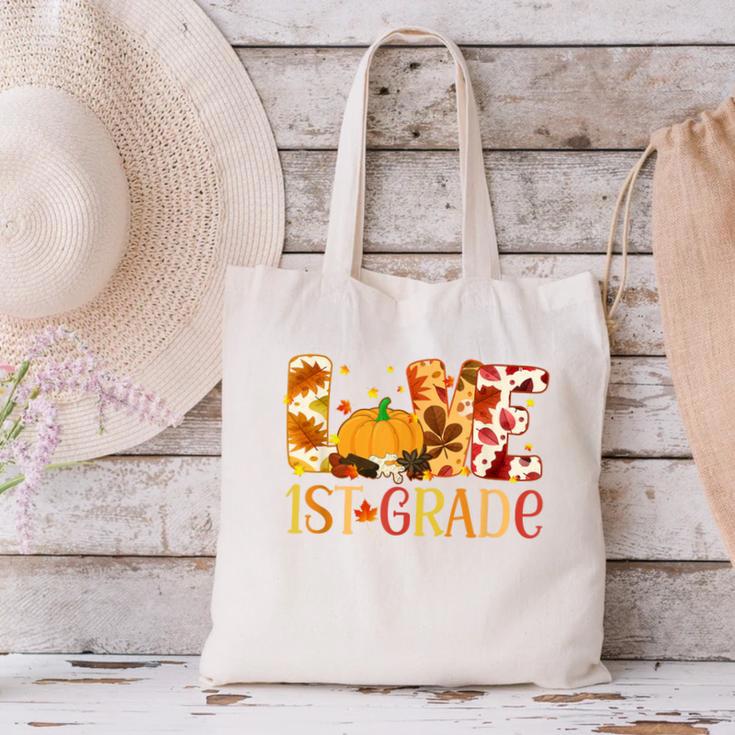 Love First Grade Happy Fall Thanksgiving Women 1st Teacher Canvas Tote Bag, First Grade Teacher Tote Bags, gift for family, gift for coworker