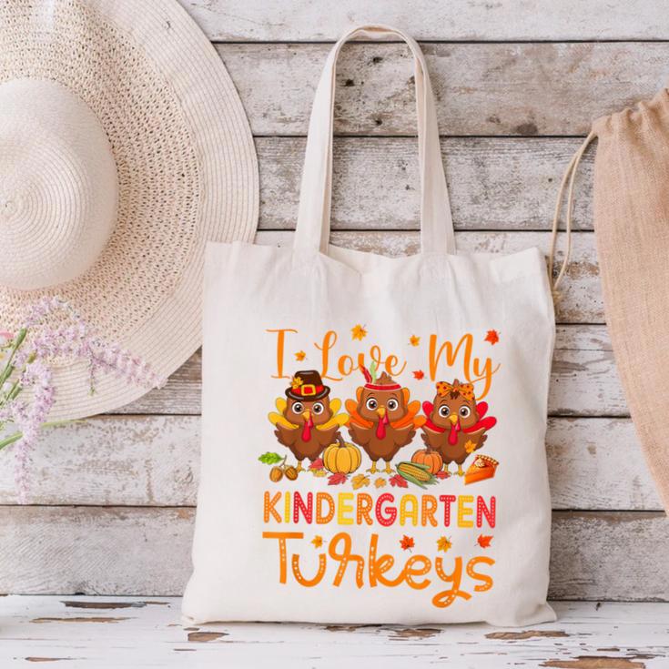 I Love My Kindergarten Turkeys Thanksgiving Teacher Students Canvas Tote Bag, gift for family, gift for coworker