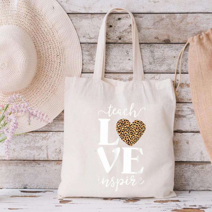 Love Leopard Print Teacher Cheetah School Inspire Teach Canvas Tote Bag, gift for family, gift for coworker