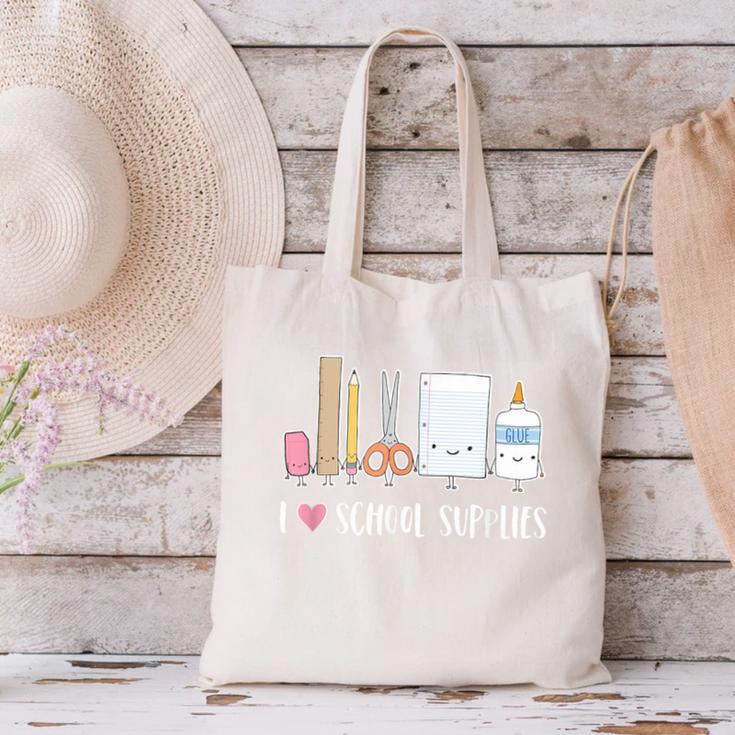 I Love School Supplies Teacher Shirt Canvas Tote Bag, gift for family, gift for coworker I Love School Supplies Teacher Shirt Canvas Tote Bag, gift for family, gift for coworker
