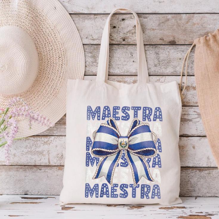 Maestra El Salvador Coquette Bow Hispanic Spanish Teacher Canvas Tote Bag, gift for family, gift for coworker Maestra El Salvador Coquette Bow Hispanic Spanish Teacher Canvas Tote Bag, gift for family, gift for coworker