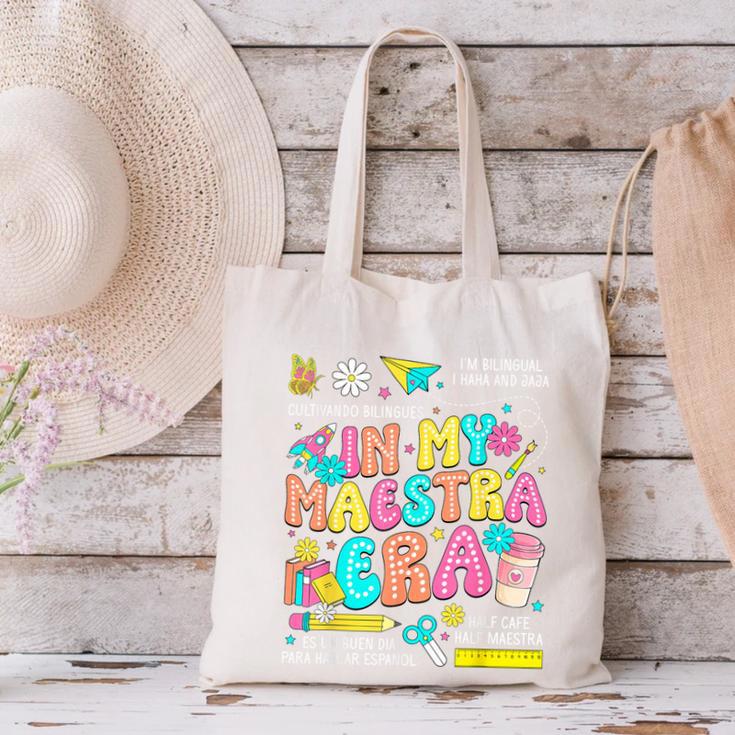 In My Maestra Era Spanish Bilingual Teacher Back To School Canvas Tote Bag, gift for family, gift for coworker