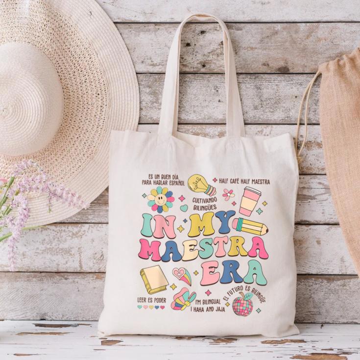 In My Maestra Era Spanish Bilingual Teacher First Day Canvas Tote Bag, gift for family, gift for coworker In My Maestra Era Spanish Bilingual Teacher First Day Canvas Tote Bag, gift for family, gift for coworker