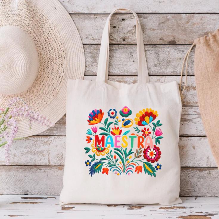 Maestra Flowers Spanish Teacher Cinco De Mayo Canvas Tote Bag, gift for family, gift for coworker Maestra Flowers Spanish Teacher Cinco De Mayo Canvas Tote Bag, gift for family, gift for coworker