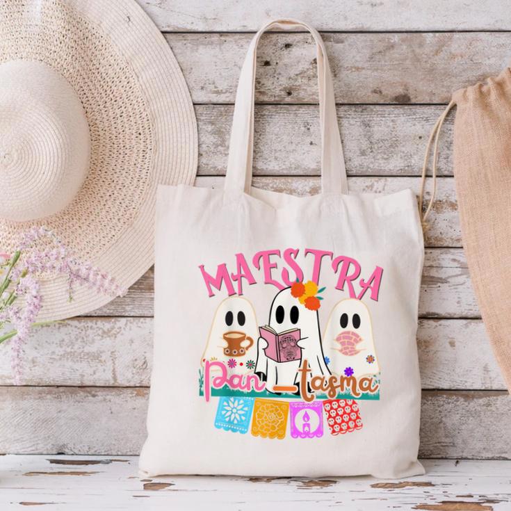 Maestra Pantasmas Conchas Teacher Mexican Halloween Canvas Tote Bag, gift for family, gift for coworker Maestra Pantasmas Conchas Teacher Mexican Halloween Canvas Tote Bag, gift for family, gift for coworker