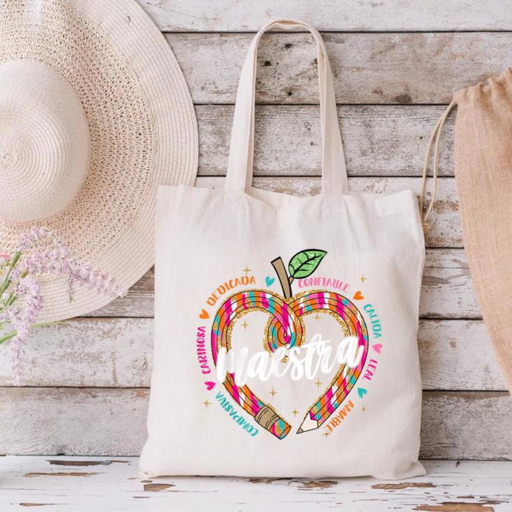 Maestra Pencil Spanish Teacher Bilingual 100 Days Of School Canvas Tote Bag, gift for family, gift for coworker Maestra Pencil Spanish Teacher Bilingual 100 Days Of School Canvas Tote Bag, gift for family, gift for coworker