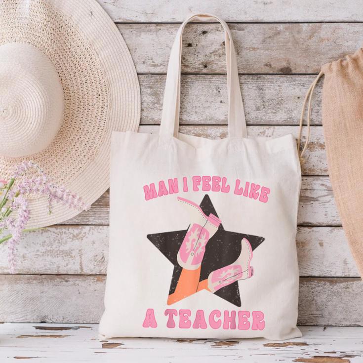 Man I Feel Like A Teacher Retro Western Country Cowgirl Canvas Tote Bag, gift for family, gift for coworker
