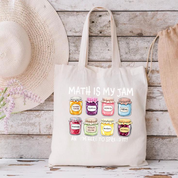Math Is My Jam And I'm Here To Spread It Math Teacher Canvas Tote Bag, gift for family, gift for coworker Math Is My Jam And I'm Here To Spread It Math Teacher Canvas Tote Bag, gift for family, gift for coworker