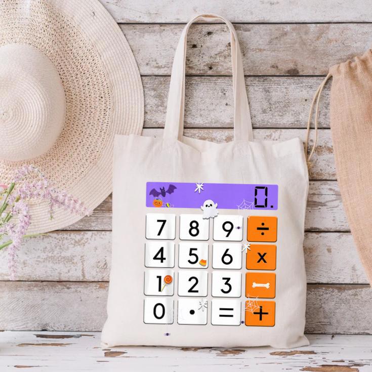Math Teacher Halloween Costume Calculator Math Pun Canvas Tote Bag, gift for family, gift for coworker