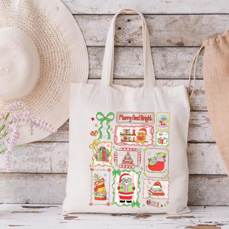 Merry And Bright Christmas Gingerbread Santa Book Teacher Canvas Tote Bag, gift for family, gift for coworker Merry And Bright Christmas Gingerbread Santa Book Teacher Canvas Tote Bag, gift for family, gift for coworker