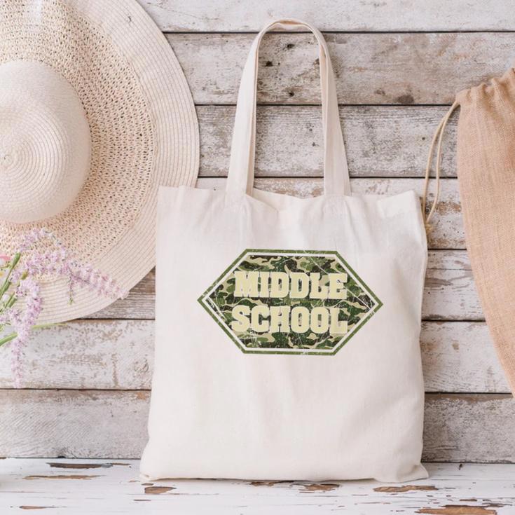 Middle School Camo Retro Back To School Teachers Canvas Tote Bag, gift for family, gift for coworker