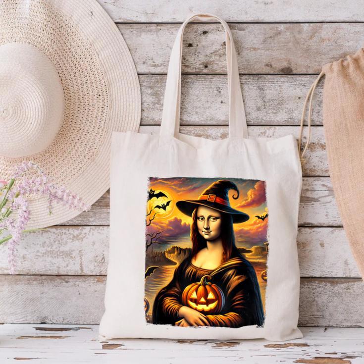 Mona Lisa Pumpkin Halloween Art Teacher Witchy Women Kids Canvas Tote Bag, gift for family, gift for coworker Mona Lisa Pumpkin Halloween Art Teacher Witchy Women Kids Canvas Tote Bag, gift for family, gift for coworker