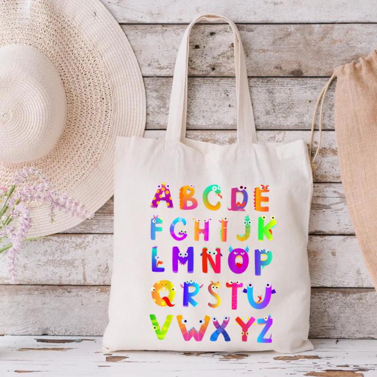 Monster ABC Cute Alphabet Halloween Teacher Costume Kids Canvas Tote Bag, gift for family, gift for coworker