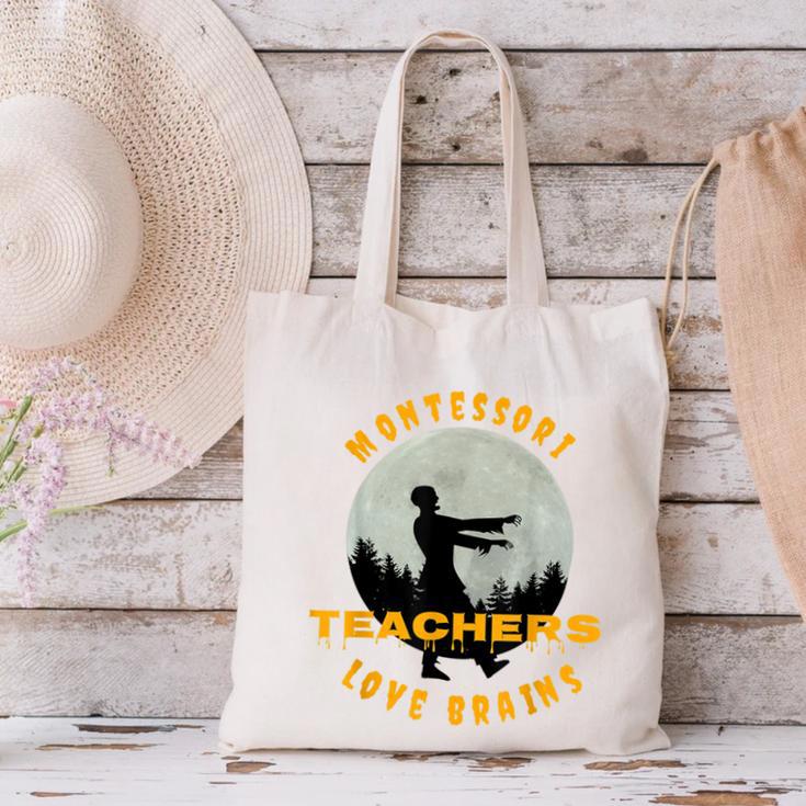 Montessori Teachers Love Brains Halloween Novelty Men Women Canvas Tote Bag, gift for family, gift for coworker Montessori Teachers Love Brains Halloween Novelty Men Women Canvas Tote Bag, gift for family, gift for coworker