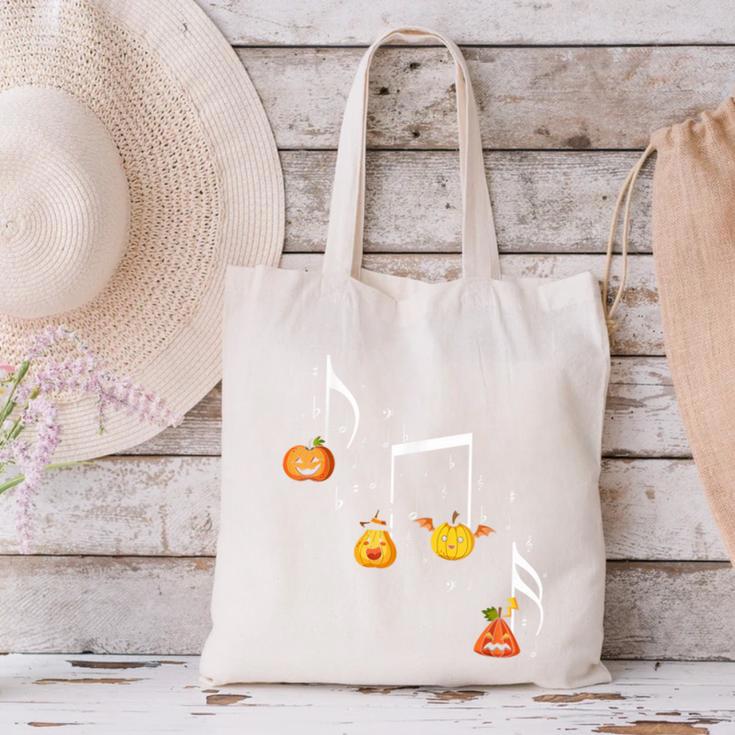 Music Note Pumpkin Fall Music Teacher Halloween Costume Canvas Tote Bag, gift for family, gift for coworker