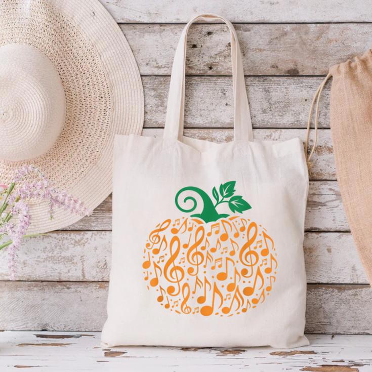 Music Notes Pumpkin Music Teacher Halloween Canvas Tote Bag, gift for family, gift for coworker