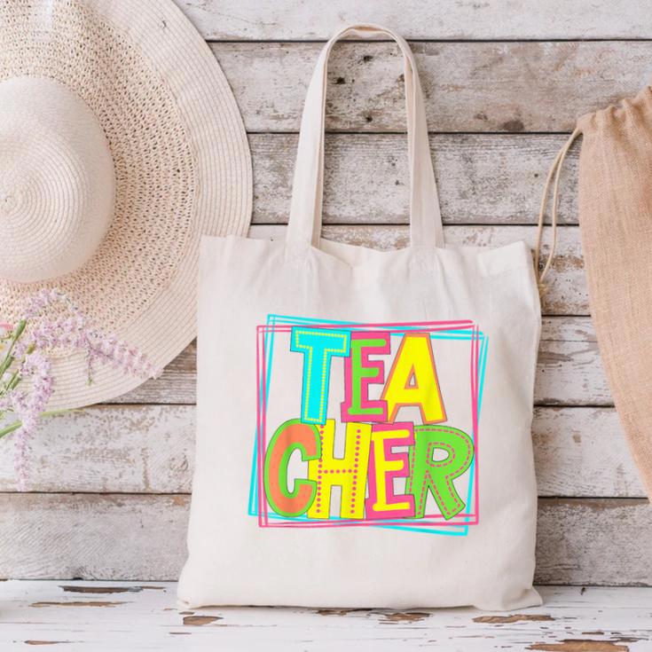 Neon Retro Teacher Cute Teacher Team New Teacher Back To Sch Canvas Tote Bag, gift for family, gift for coworker Neon Retro Teacher Cute Teacher Team New Teacher Back To Sch Canvas Tote Bag, gift for family, gift for coworker