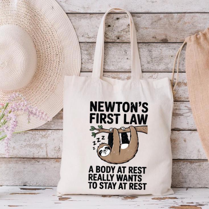Newtons First Law Physics Jokes Science Teacher Canvas Tote Bag, Science Teacher Tote Bags, gift for family, gift for coworker