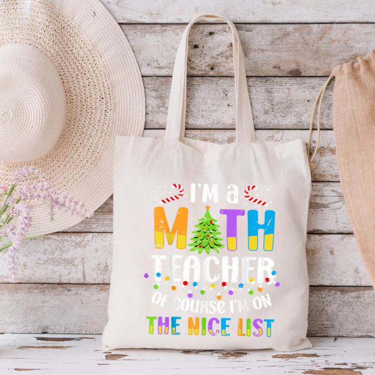 On The Nice List Christmas Math Teacher Women Men Canvas Tote Bag, gift for family, gift for coworker On The Nice List Christmas Math Teacher Women Men Canvas Tote Bag, gift for family, gift for coworker