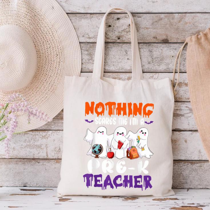 Nothing Scares Me I'm A Pre-K Teacher Halloween Ghosts Canvas Tote Bag, gift for family, gift for coworker