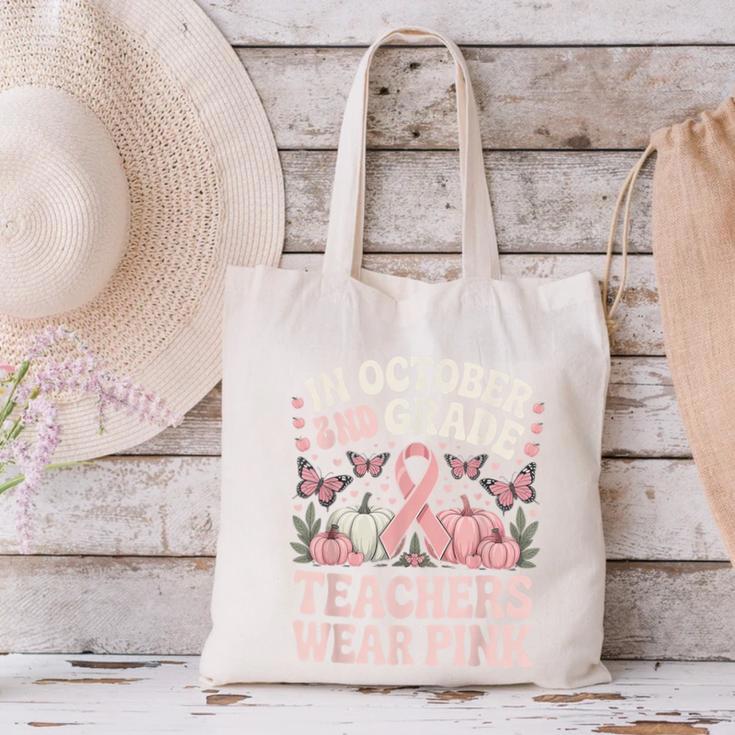 In October 2nd Grade Teachers Wear Pink Ribbon Breast Cancer Canvas Tote Bag, gift for family, gift for coworker In October 2nd Grade Teachers Wear Pink Ribbon Breast Cancer Canvas Tote Bag, gift for family, gift for coworker