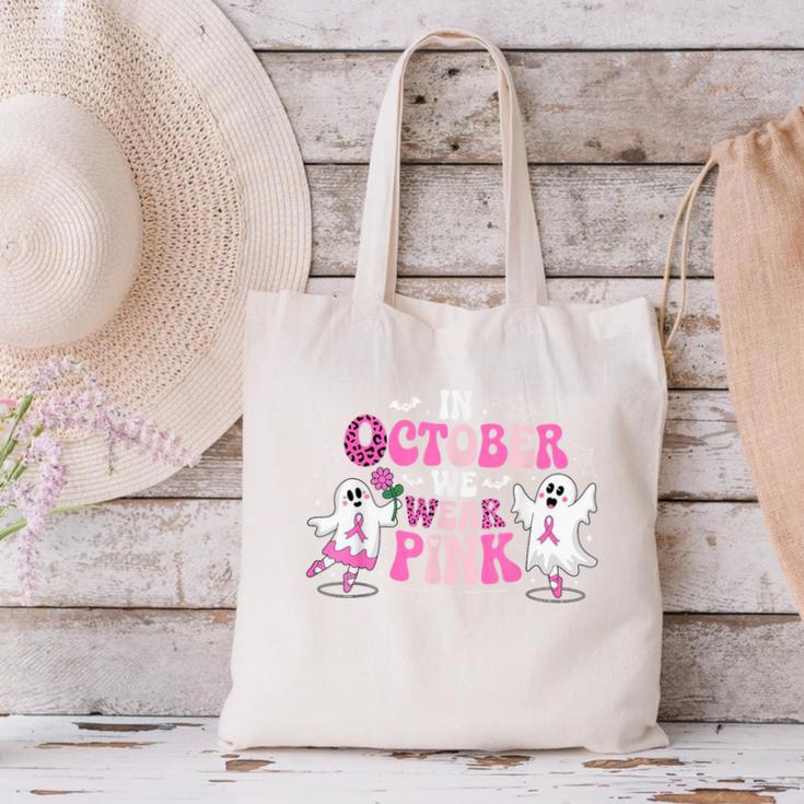 In October We Wear Pink Ballet Ghost Teacher Breast Cancer Canvas Tote Bag, gift for family, gift for coworker In October We Wear Pink Ballet Ghost Teacher Breast Cancer Canvas Tote Bag, gift for family, gift for coworker